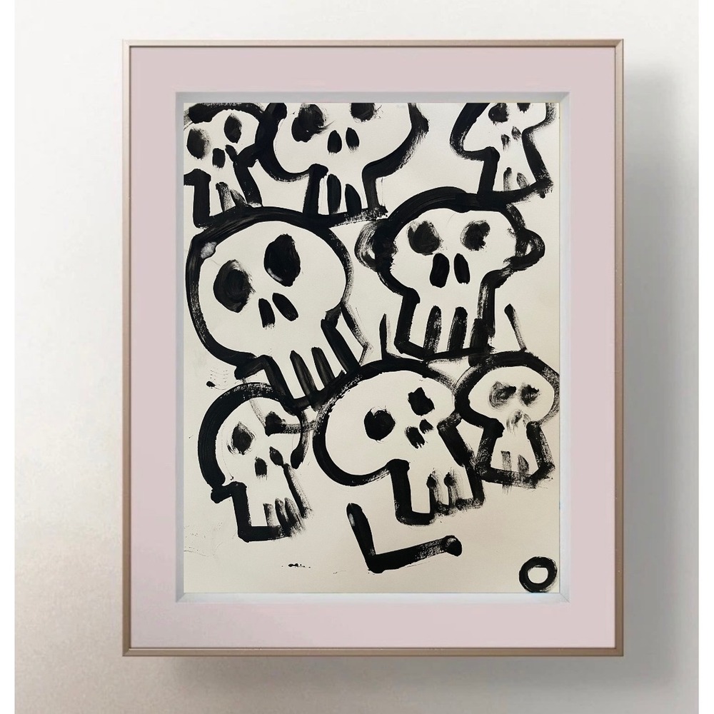 OMAN Original Skull Painting Black White Neo Expressionist Street Art 8.5x11